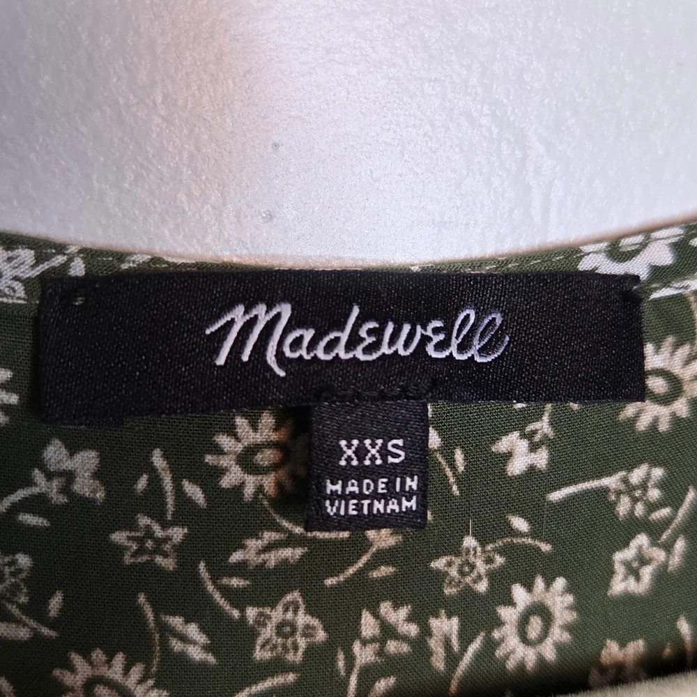Madewell Button-Front Floral Green Dress in Ditsy Daze, Size XXS - Picture 7 of 10